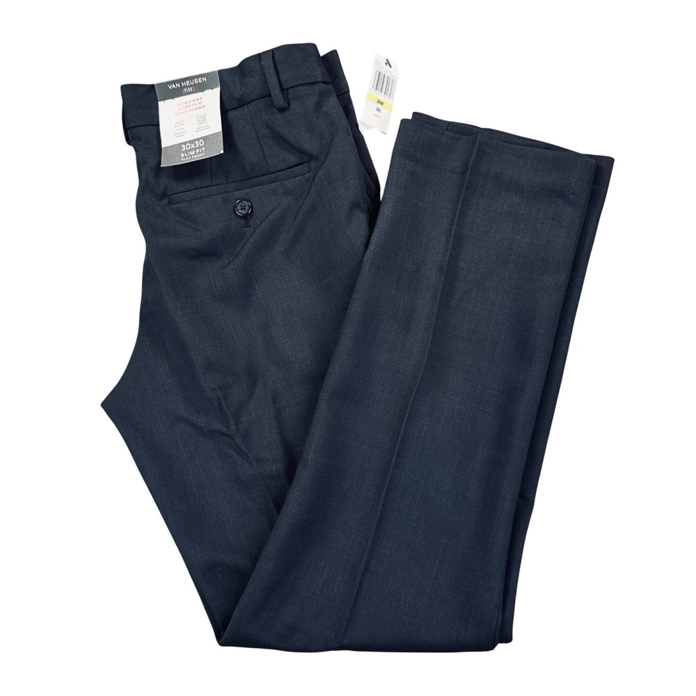 Van Heusen Essentials Flex Slim Fit Melange Dress Pants Men's 30x30 Black Preppy